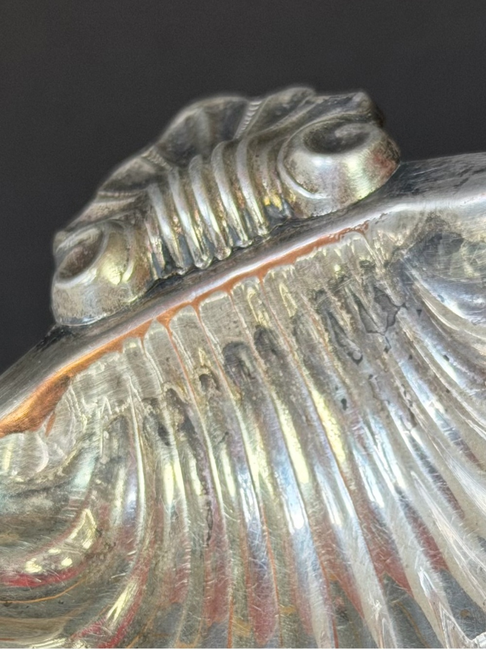 Antique English EP Copper Silver Plate Shell Salt Cellar Fish Stem Compote - Picture 6 of 13